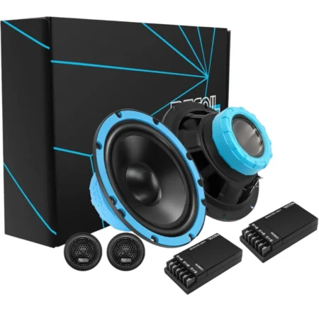 Set me 2 bokse profesionale 6.5 inç për makinë, me fuqi 100W secili dhe bass të fuqishëm.